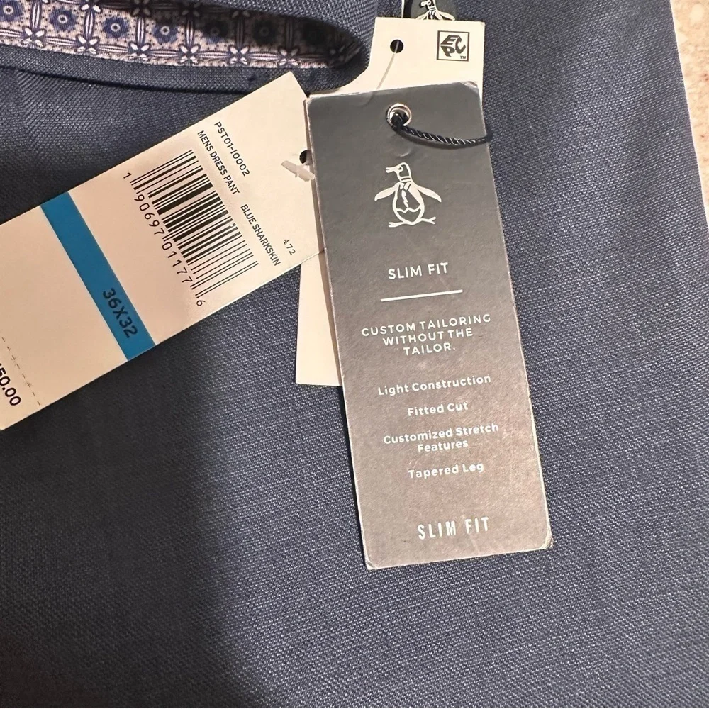 NWT Original Penguin Men’s Dress Pants Blue Shark Wool Slim Fit Stretch 36x32